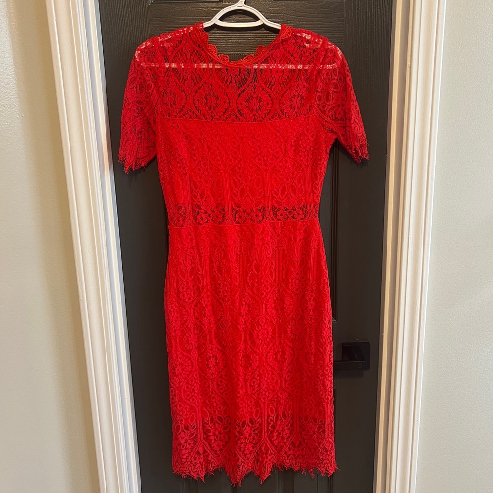 Lulu's Vibrant Red Lace Midi Dress